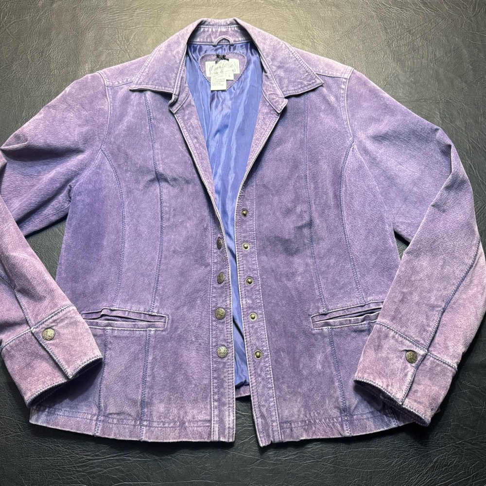 Live a Little Purple Suede Jacket Western Rodeo Festival Boho Cowgirl Size L